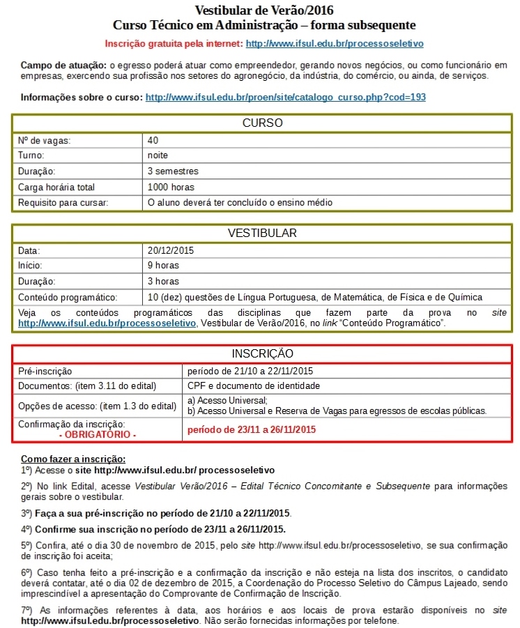 Informações sobre o Vestibular