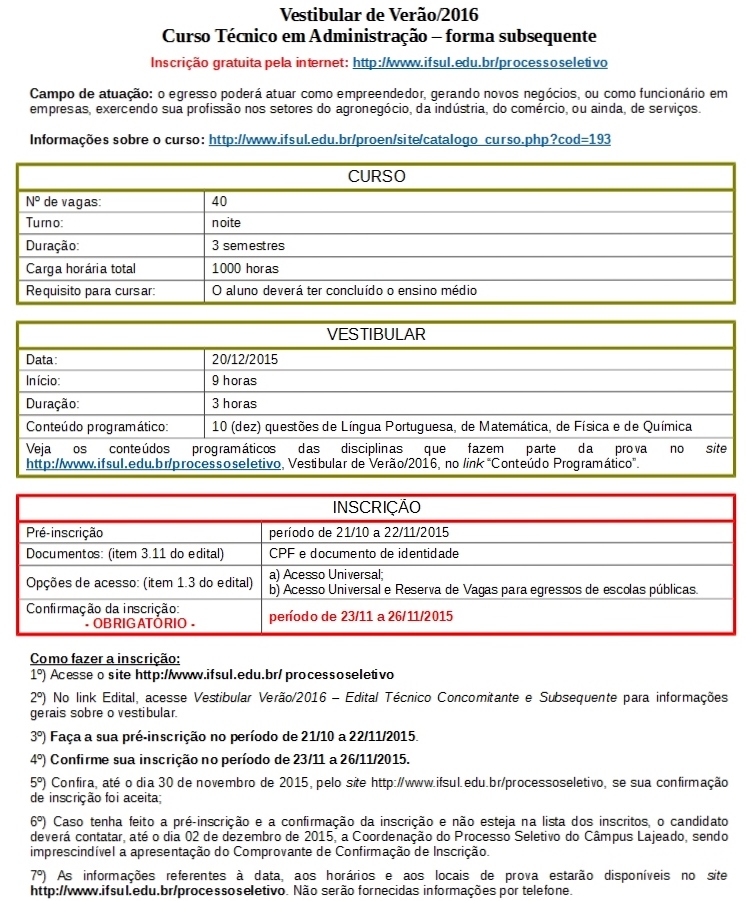 Informações sobre o Vestibular